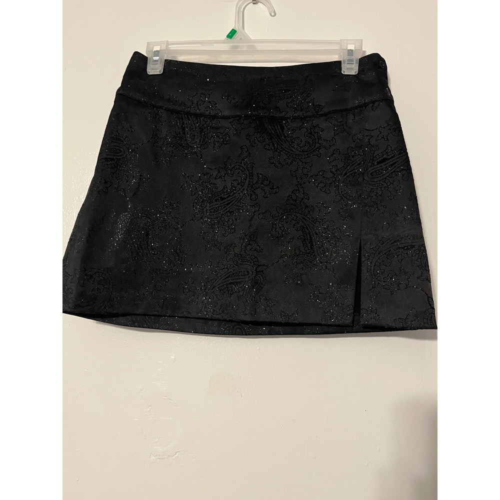Vintage Guess Jeans Black Paisley Brocade Glitter Mini Skirt Size 26 Y0450503